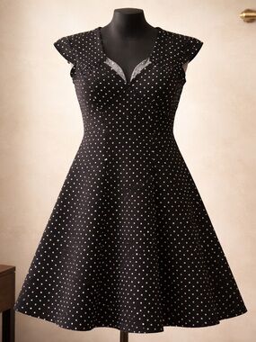 Black Polka Dot Dress Size L | Stretchy Fit | Unbranded | Bundle Deal 💫